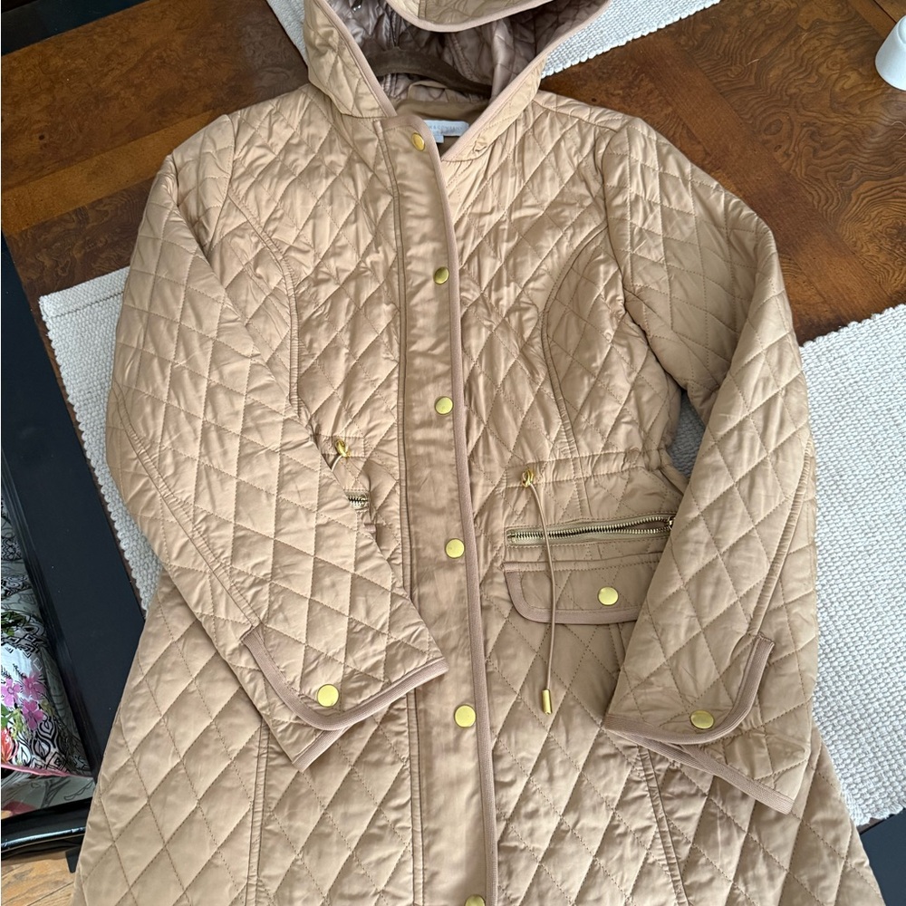 New York & Company Quilted Beige Hooded Puffer